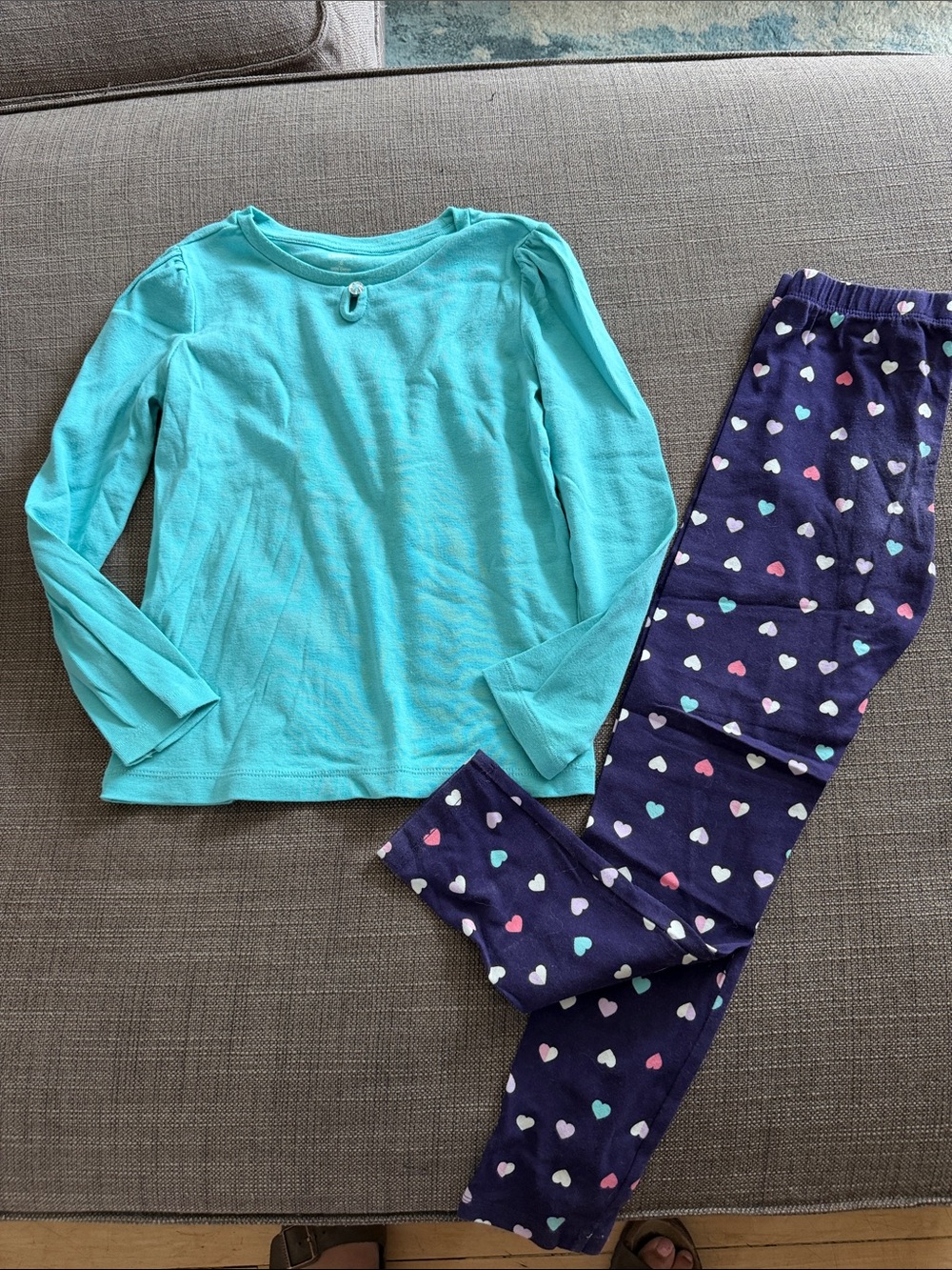 Gymboree Teal Top with Navy Heart-Print Pajama Set